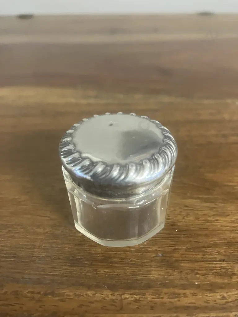 Antique George V Sterling Silver-Lidded Cut Glass Trinket Jar, Hallmarked Birmingham 1918 Image 1++