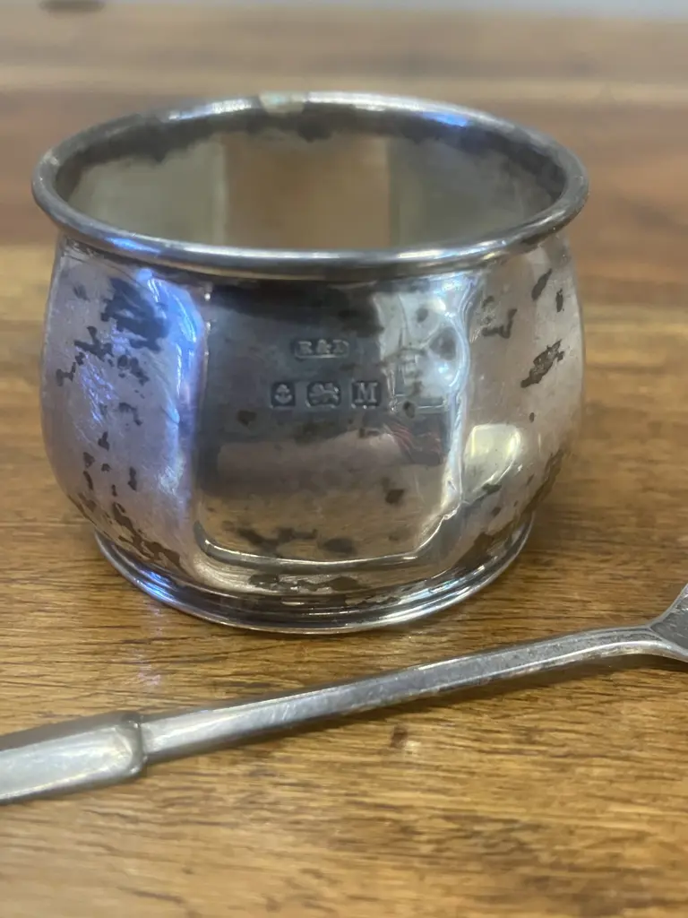 Roberts & Dore Ltd Sterling Silver Condiments Jar Outer & Spoon, Birmingham 1935 & 1936, Hallmarked (20g) Image 1++