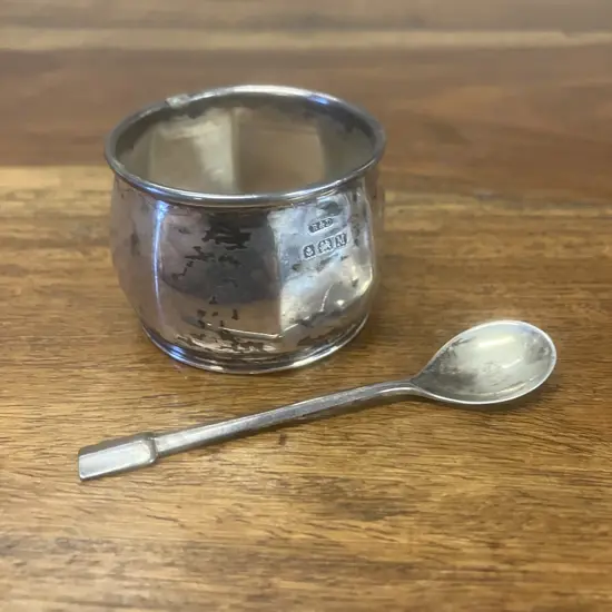 Roberts & Dore Ltd Sterling Silver Condiments Jar Outer & Spoon, Birmingham 1935 & 1936, Hallmarked (20g)
