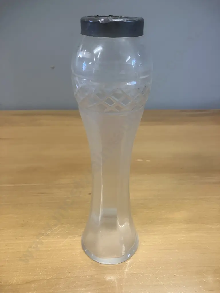 Edwardian Clear Glass Silver Rimmed Bud Vase. Sterling Rim Hallmarked London 1913. H21cm Image 1++