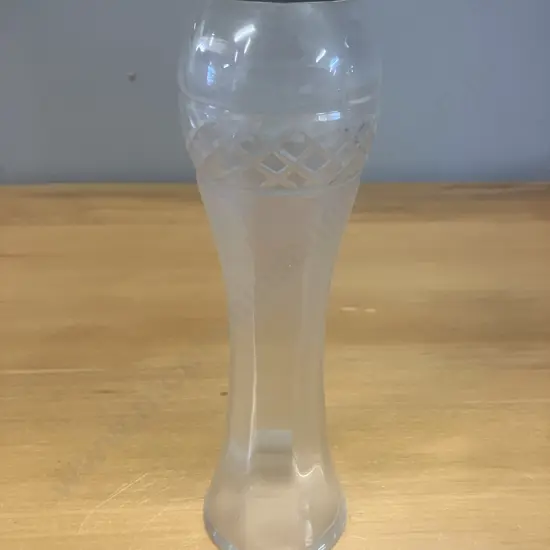 Edwardian Clear Glass Silver Rimmed Bud Vase. Sterling Rim Hallmarked London 1913. H21cm