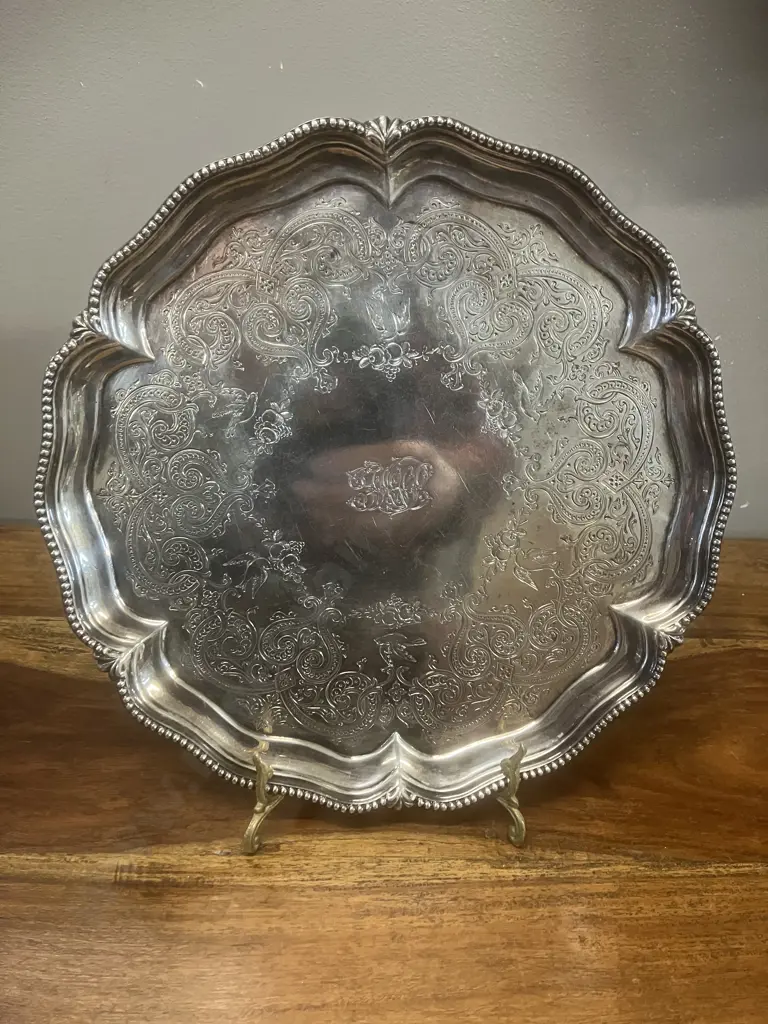 Antique Victorian Sterling Silver Salver Hallmarked 'W S' London 1862. Dia 25cm (615g) Image 1++