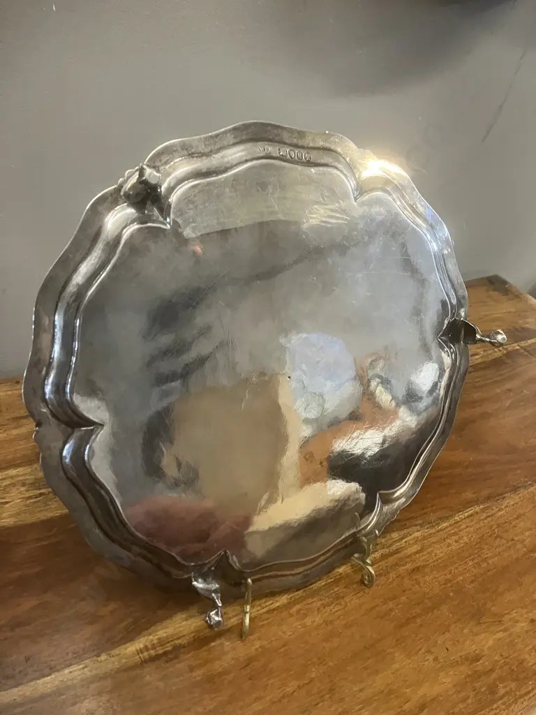 Antique Victorian Sterling Silver Salver Hallmarked 'W S' London 1862. Dia 25cm (615g) Image 1++