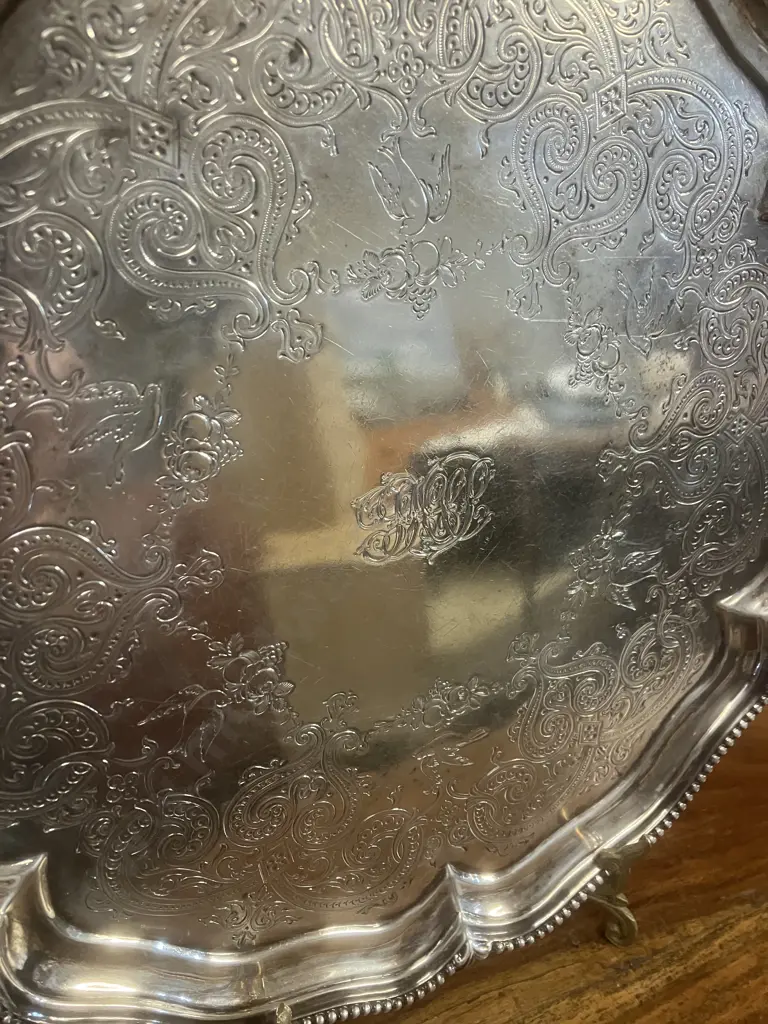 Antique Victorian Sterling Silver Salver Hallmarked 'W S' London 1862. Dia 25cm (615g) Image 1++