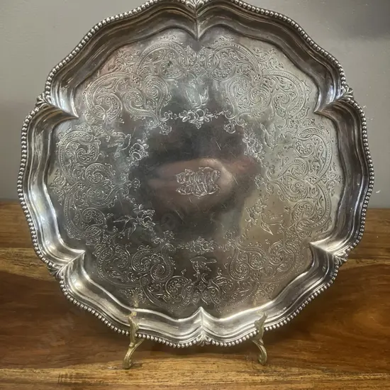 Antique Victorian Sterling Silver Salver Hallmarked 'W S' London 1862. Dia 25cm (615g)