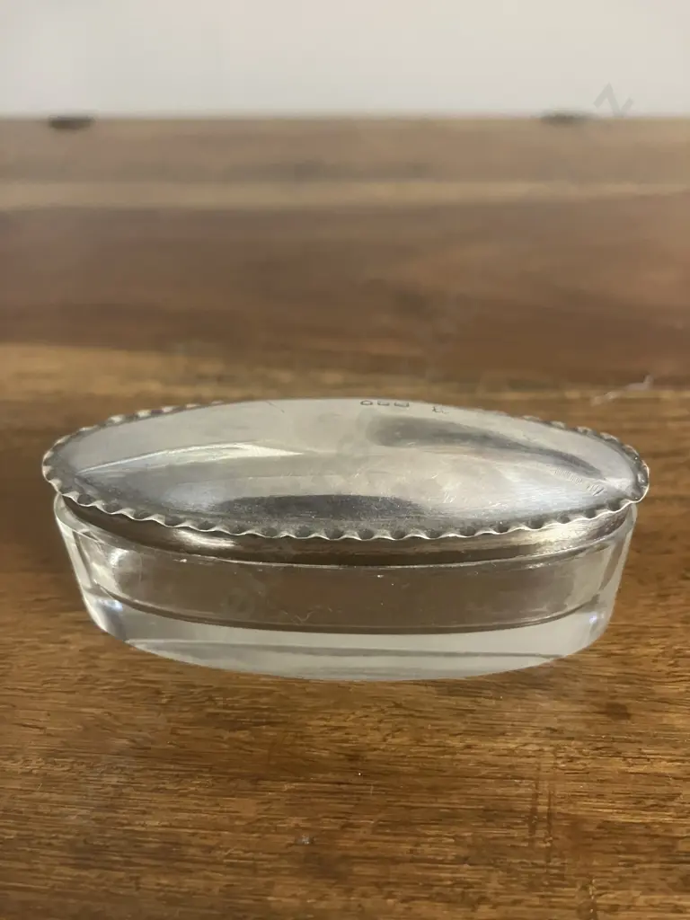Antique George V Sterling Silver-Lidded Cut Glass Trinket Box Hallmarked London 1915 Image 1++