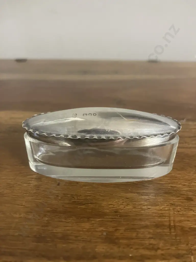 Antique George V Sterling Silver-Lidded Cut Glass Trinket Box Hallmarked London 1915 Image 1++