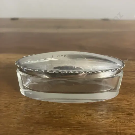 Antique George V Sterling Silver-Lidded Cut Glass Trinket Box Hallmarked London 1915