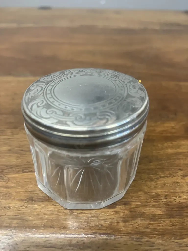 George Betjemann & Sons Victorian Antique Silver Mounted Vanity Jar, Hallmarked London 1878 Image 1++