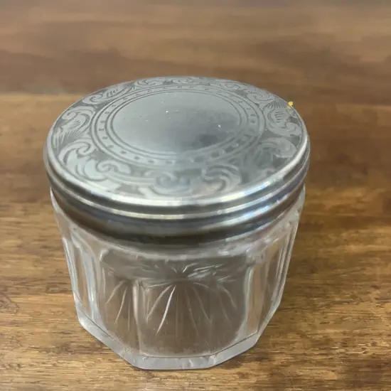 George Betjemann & Sons Victorian Antique Silver Mounted Vanity Jar, Hallmarked London 1878