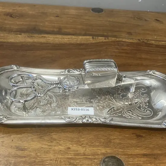Silver Plate Candle Snuffers With Ornate Tray
