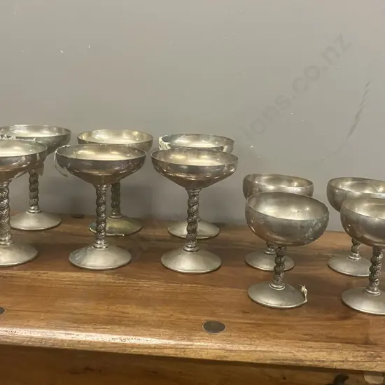 1950s Vintage Valero Spain E.P.B. Champagne Coupes x 6 & Wine Goblets x 4 – Twisted Grapevine Stem Goblets