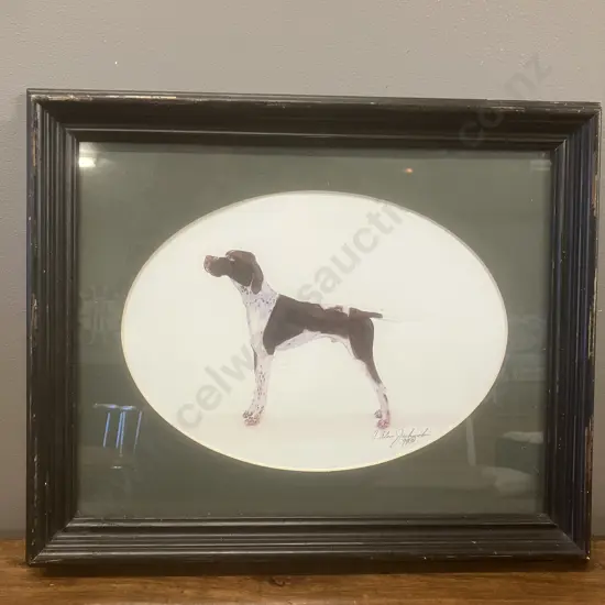 Vintage '99 Signed Serigraph / Graphic Print C. Alan Jachinski 'Shorthair Pointer' Framed. 34 x 41.5cm