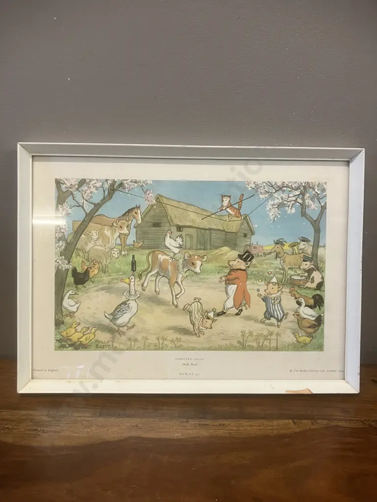 "FARMYARD CIRCUS"  Molly Brett. The Medici Society Limited 1964 Framed Print. 29 x 41cm Image 1++