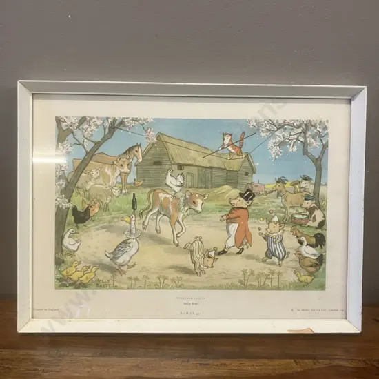 "FARMYARD CIRCUS"  Molly Brett. The Medici Society Limited 1964 Framed Print. 29 x 41cm