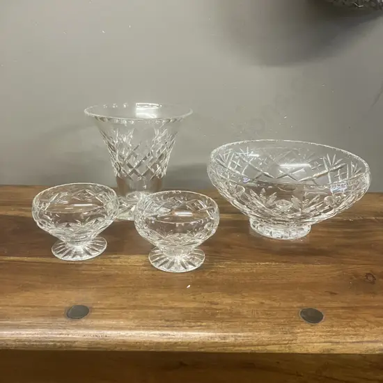 Crystal Bowl & Dishes With Vase
