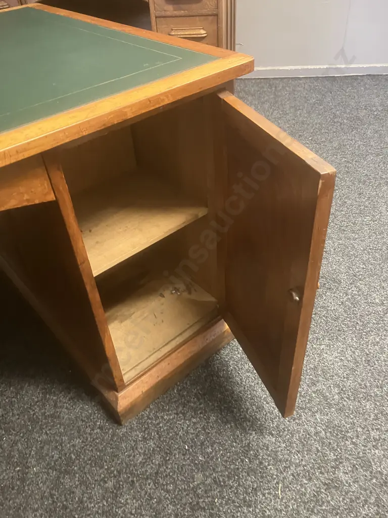 Antique Rimu Partners Desk With Green Leather Writing Top (Leather Damaged) Image 1++