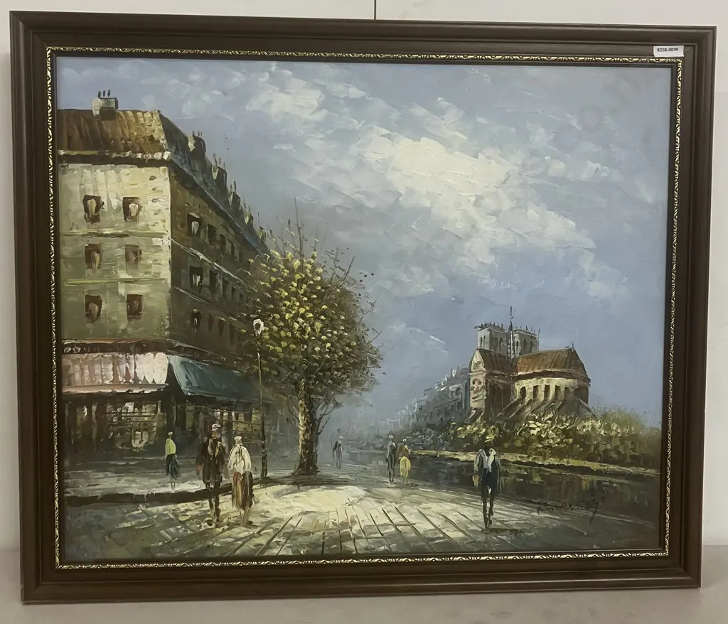 Vintage Paris Street Scene Signed Oil Painting. 57 x 69cm Image 1++