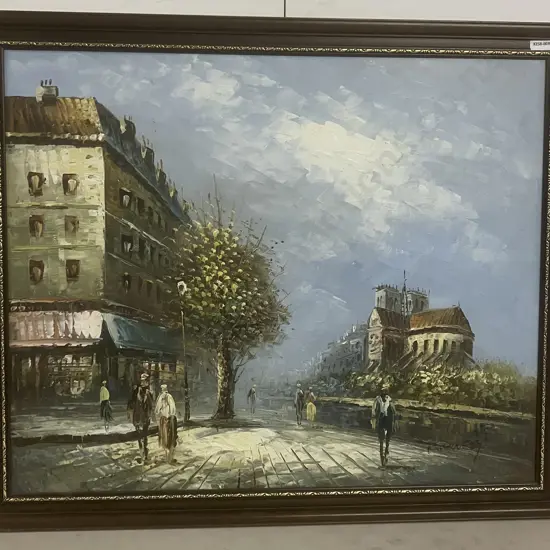 Vintage Paris Street Scene Signed Oil Painting. 57 x 69cm