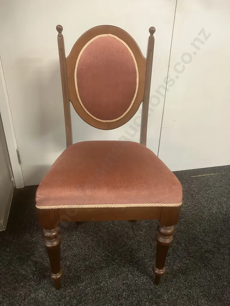 Mahogany & Pink Draylon Oval Backed Dining Chair Image 1++