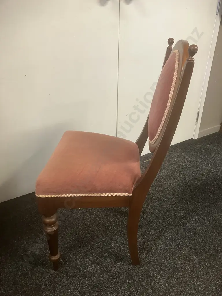 Mahogany & Pink Draylon Oval Backed Dining Chair Image 1++