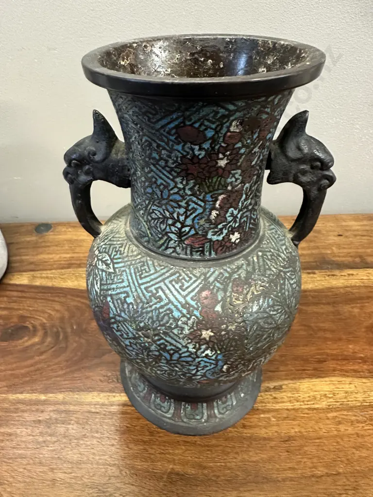 Vintage Japanese Bronze Cloisonne Urn/Vase Was Used As A Table Lamp H24.5cm. Image 1++