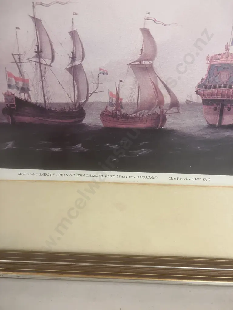 Framed Print 'Merchant Ships Of The Enkhuizen Chamber, Dutch east Company' - Claes Rietschoof (1652-1719). 52 x 64cm Image 1++