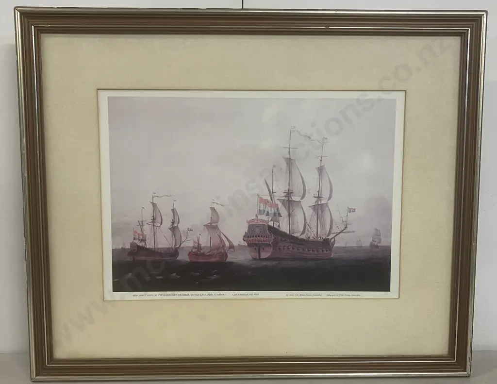 Framed Print 'Merchant Ships Of The Enkhuizen Chamber, Dutch east Company' - Claes Rietschoof (1652-1719). 52 x 64cm Image 1++