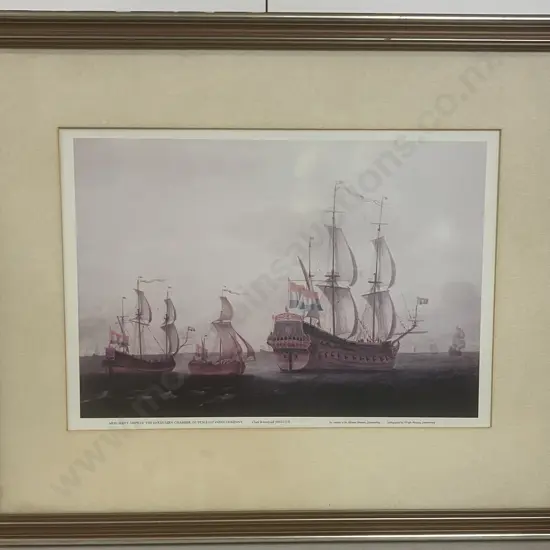 Framed Print 'Merchant Ships Of The Enkhuizen Chamber, Dutch east Company' - Claes Rietschoof (1652-1719). 52 x 64cm
