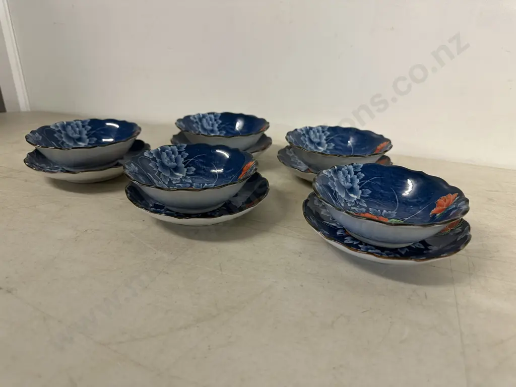 Vintage Japanese Arita Juzan Gama Namsu Porcelain Red/White/Blue Peony Dishes Image 1++
