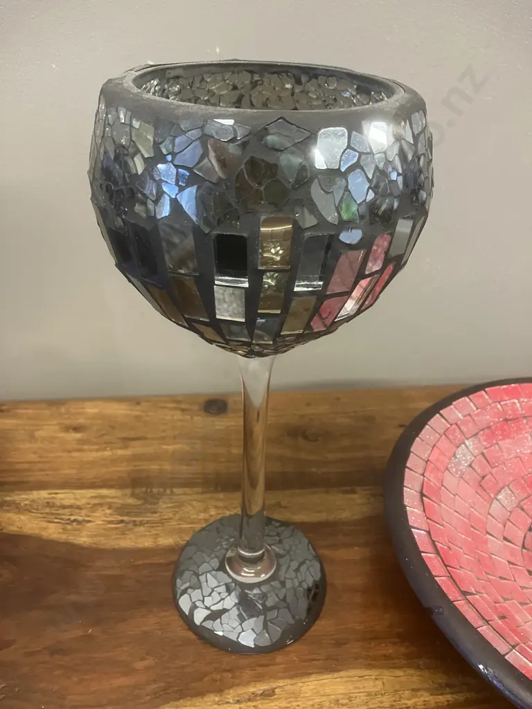 Mosaic Glass Candle Holder & Mosaic Bowl Image 1++