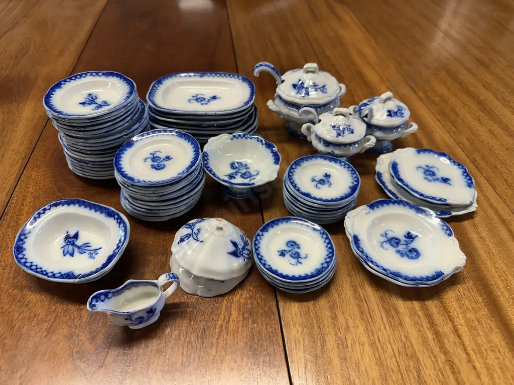 19th Century Blue & White Staffordshire Dolls Dinnerware Items (as found) Image 1++