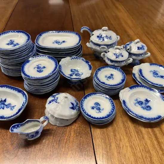 19th Century Blue & White Staffordshire Dolls Dinnerware Items (as found)