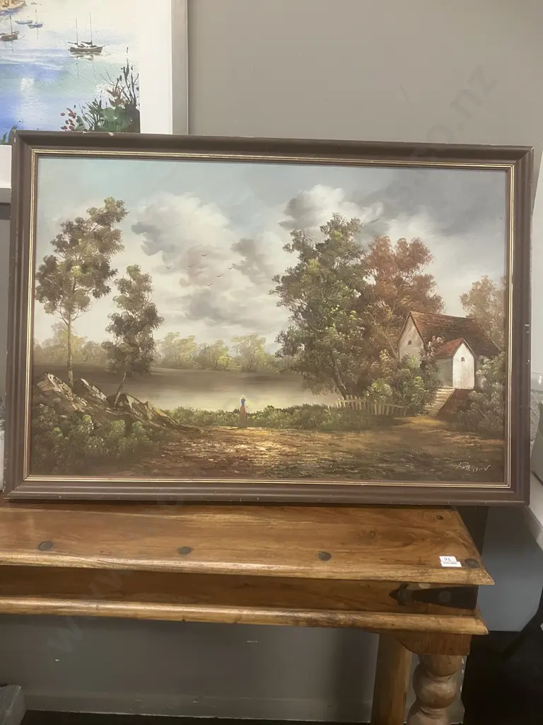 Woman By lake Oil On Board Framed Original Art Signed Paterson. 68 x 97cm Image 1++