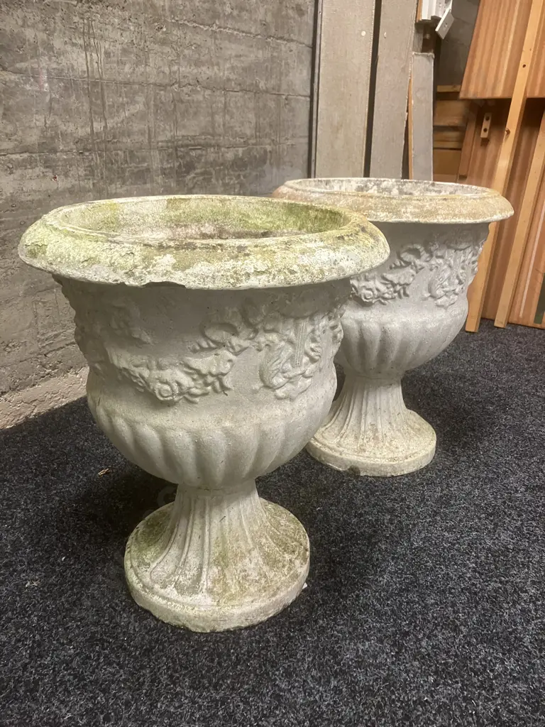 Pair of Concrete Garden Urns. 52 x 42cm Image 1++