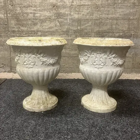 Pair of Concrete Garden Urns. 52 x 42cm