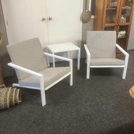 White Aluminum Outdoor Chairs With Small Table