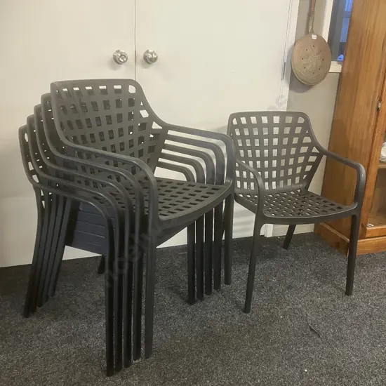 Set of 6 Black Plastic Outdoor Stacking Chairs