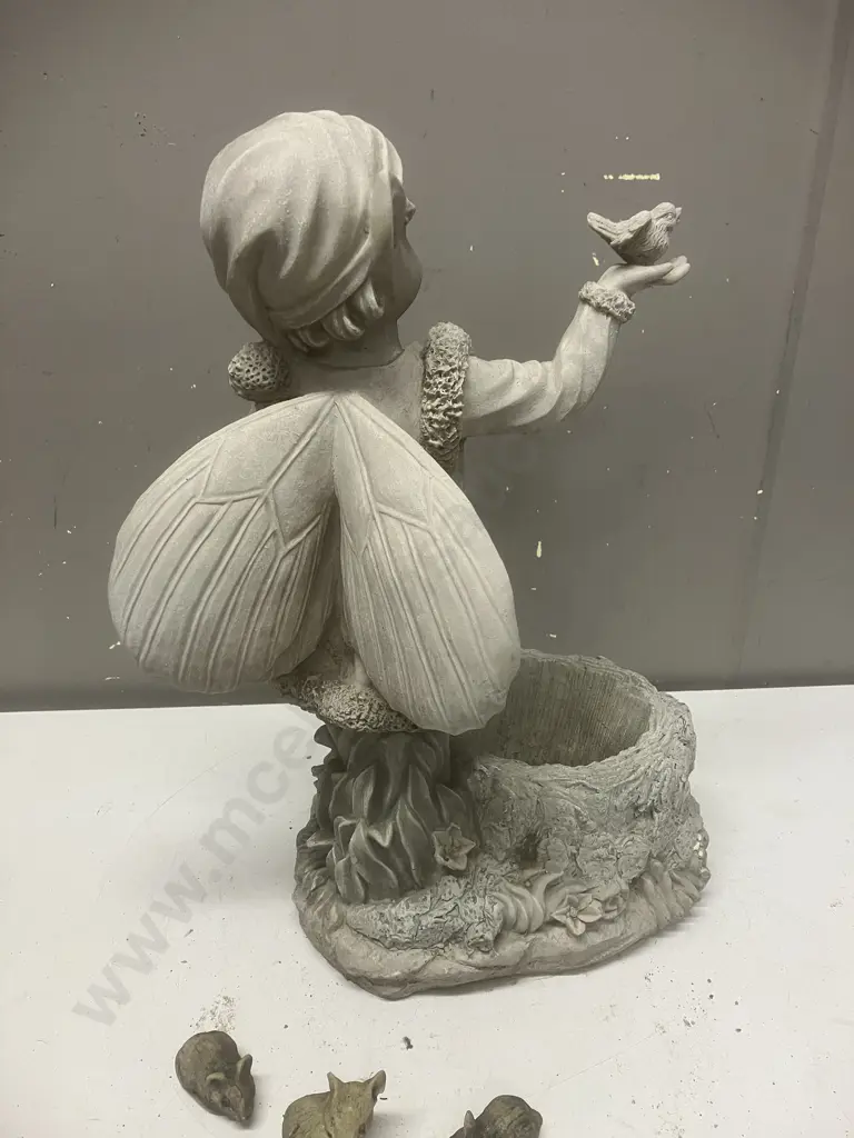 Garden Pixie Statue With Mice. H44cm Image 1++