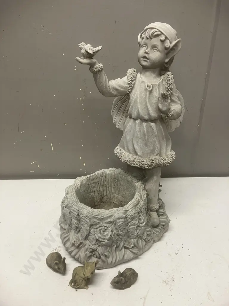 Garden Pixie Statue With Mice. H44cm Image 1++