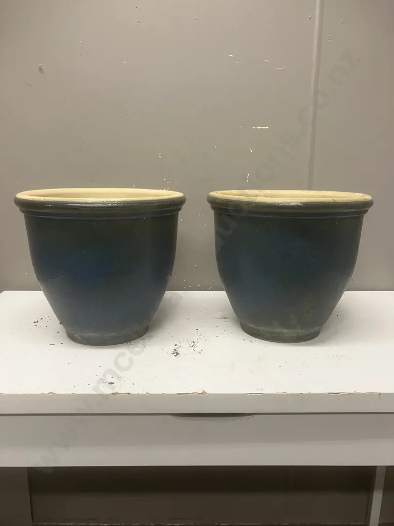 Pair of Blue Garden Pots. 26 x 30cm Image 1++
