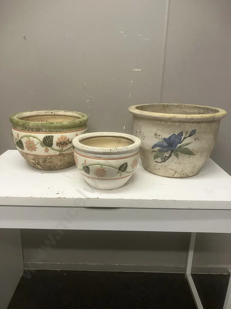 Three Pot Plants With Floral Designs Image 1++