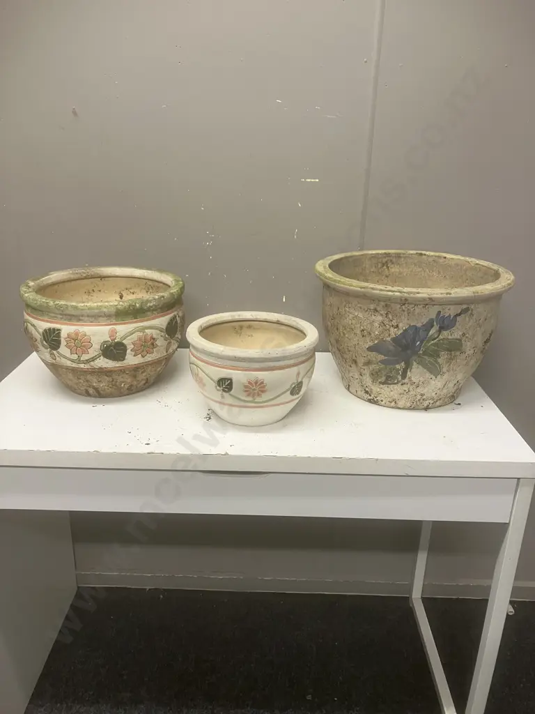 Three Pot Plants With Floral Designs Image 1++