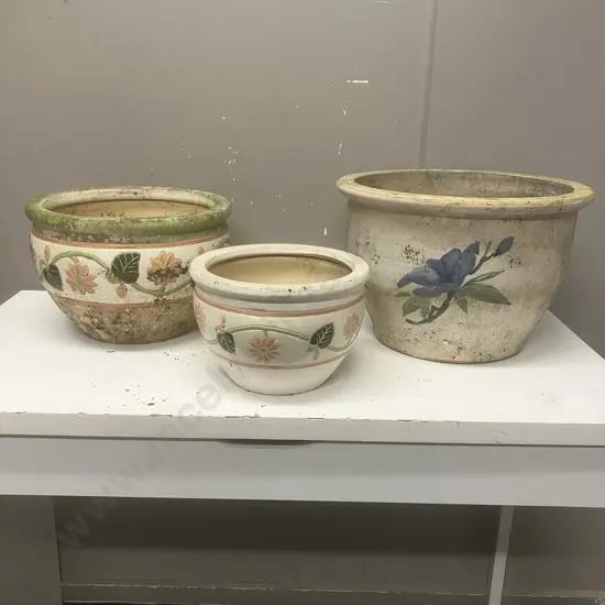Three Pot Plants With Floral Designs