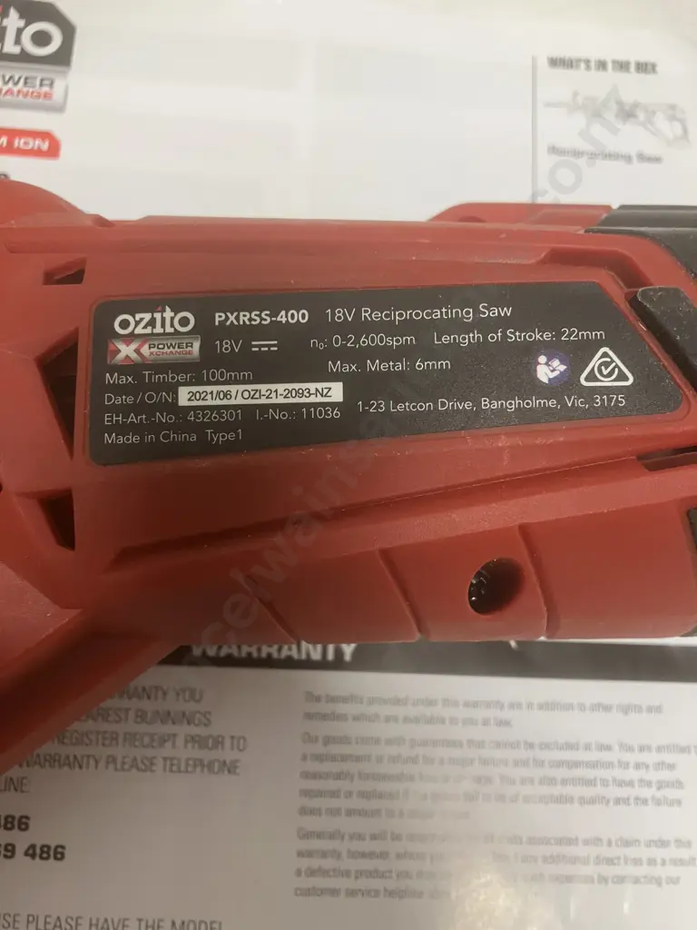 Ozito 18V PXRSS-400 Reciprocating Saw Skin Only With Manual & Blades Image 1++