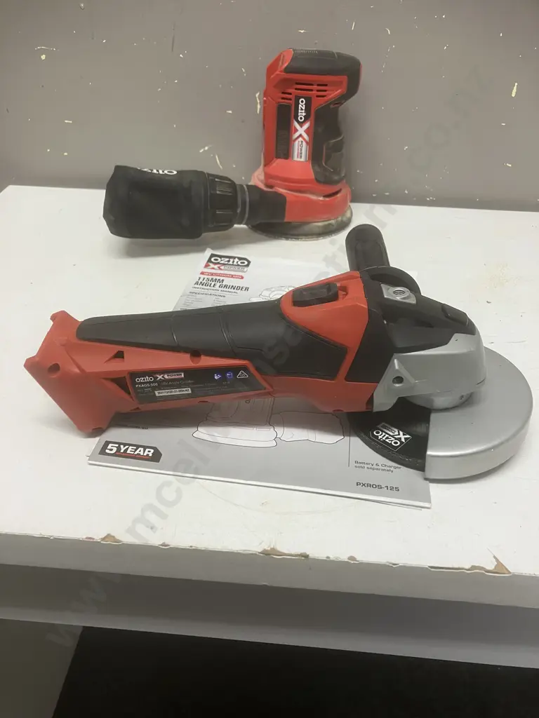 Ozito 18V PXROS-125 Random Orbital Sander Skin & PXAGS-500 Angle Grinder Skin With Manuals Image 1++