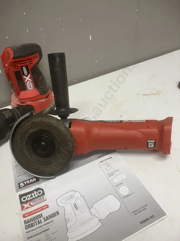 Ozito 18V PXROS-125 Random Orbital Sander Skin & PXAGS-500 Angle Grinder Skin With Manuals Image 1++