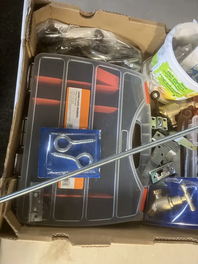 Box Lot Hardware, Screws, Hinges, Lead Sinkers Etc Image 1++