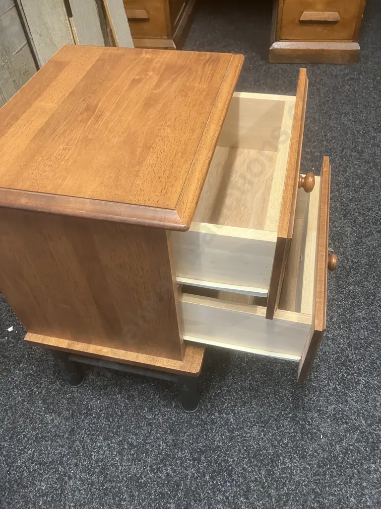 Rubberwood 2 Drawer Bedside On A Black Wrought Base. 62 x 46cm Image 1++