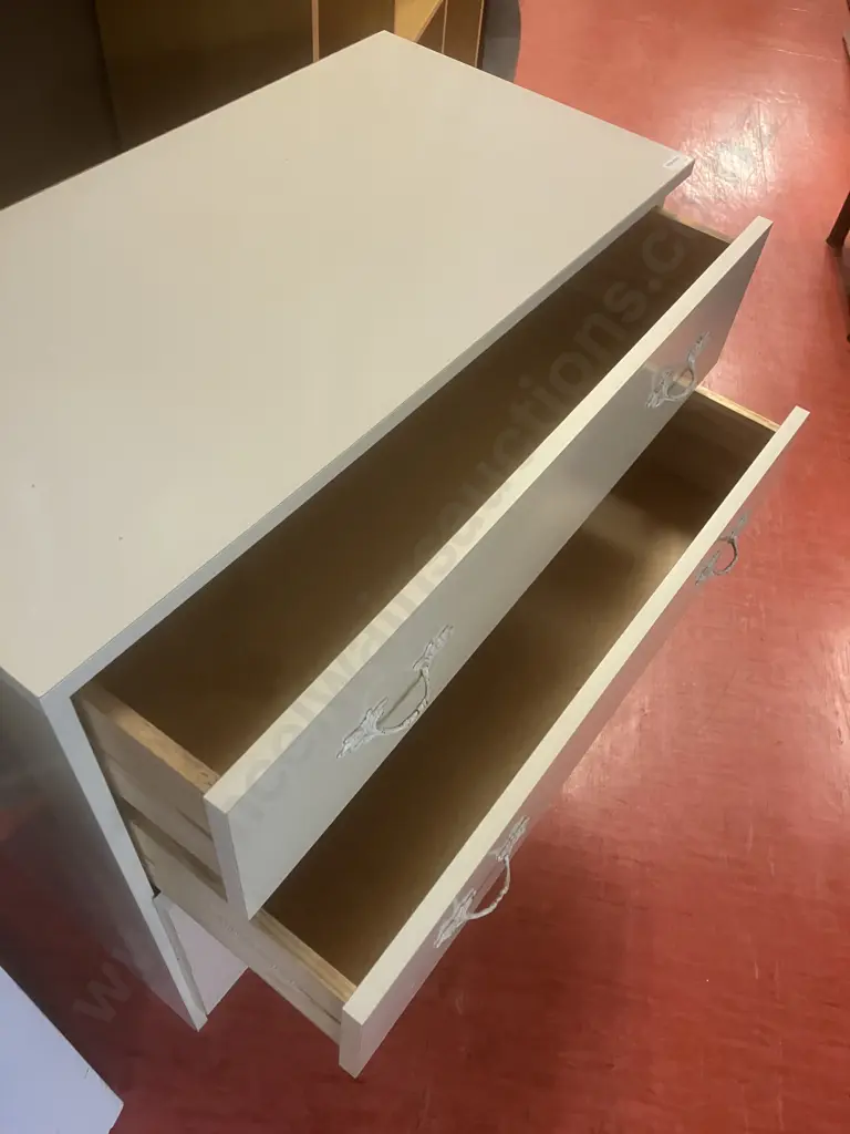 White 4 Drawer Chest With Metal Ornate Handles. H78 W77 D38cm Image 1++